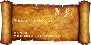 Mencer Jolán névjegykártya